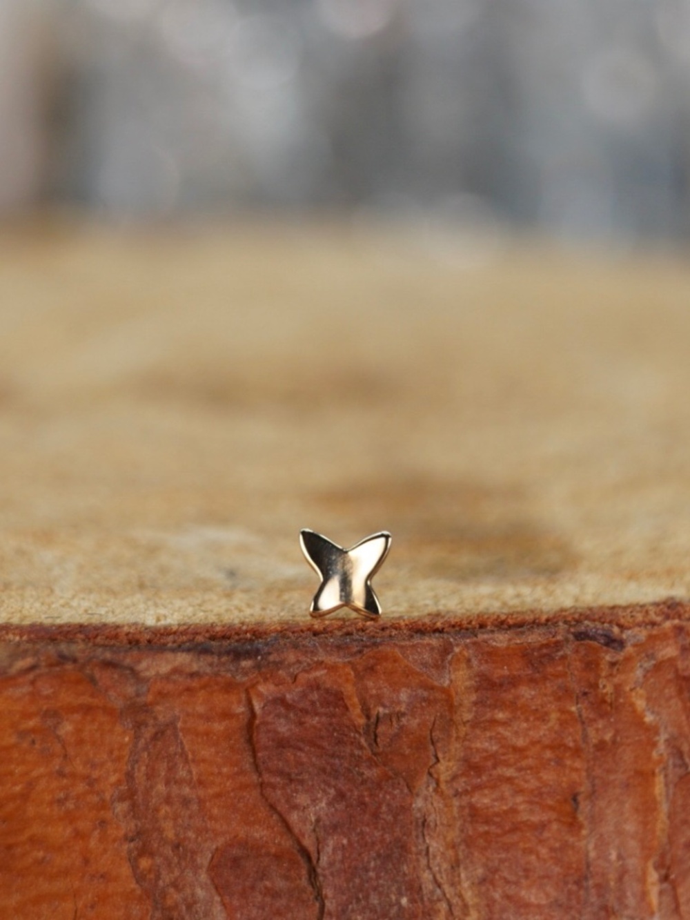 Tiny Butterfly 14k Solid Gold Threadless End Stud